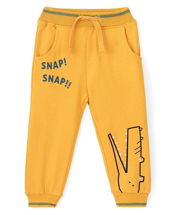 Babyhug Cotton Looper Knit Full Length Lounge Pant Crocodile Printed - Yellow