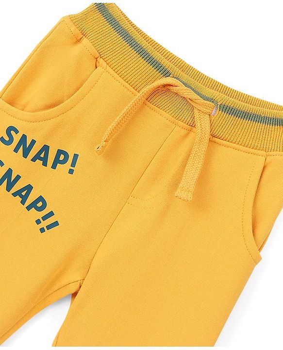 Babyhug Cotton Looper Knit Full Length Lounge Pant Crocodile Printed - Yellow