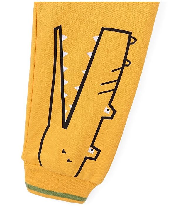 Babyhug Cotton Looper Knit Full Length Lounge Pant Crocodile Printed - Yellow