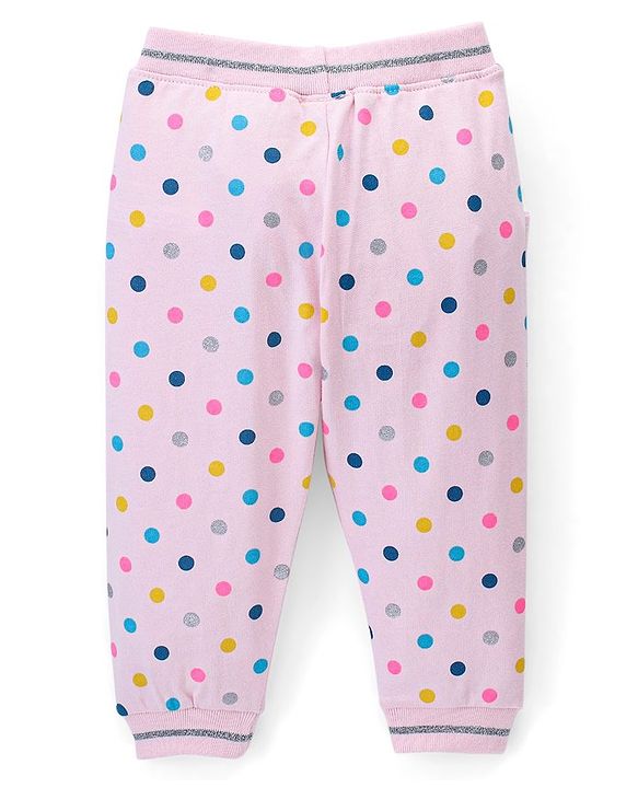 Babyhug Cotton Looper Knit Full Length Lounge Pant Polka Dots Printed - Pink