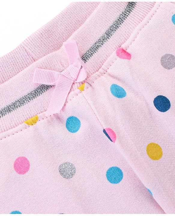 Babyhug Cotton Looper Knit Full Length Lounge Pant Polka Dots Printed - Pink