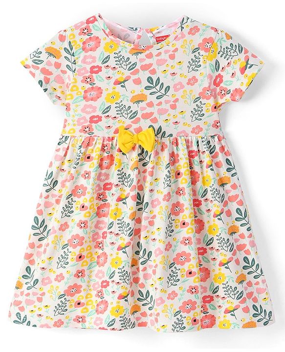 Babyhug Knit Half Sleeves Floral Printed Frocks Pack of 2 - Red & White