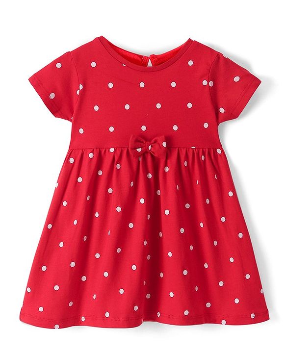 Babyhug Knit Half Sleeves Floral Printed Frocks Pack of 2 - Red & White