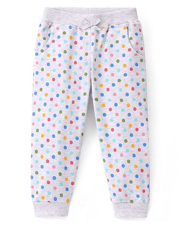 Babyhug Cotton Looper Full Length Lounge Pant Dot Print- Grey
