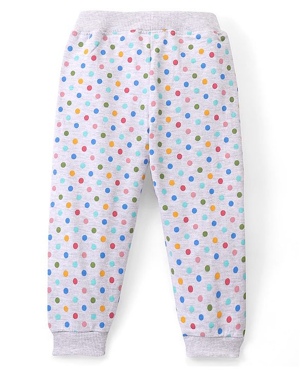 Babyhug Cotton Looper Full Length Lounge Pant Dot Print- Grey