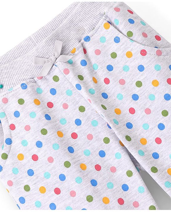 Babyhug Cotton Looper Full Length Lounge Pant Dot Print- Grey