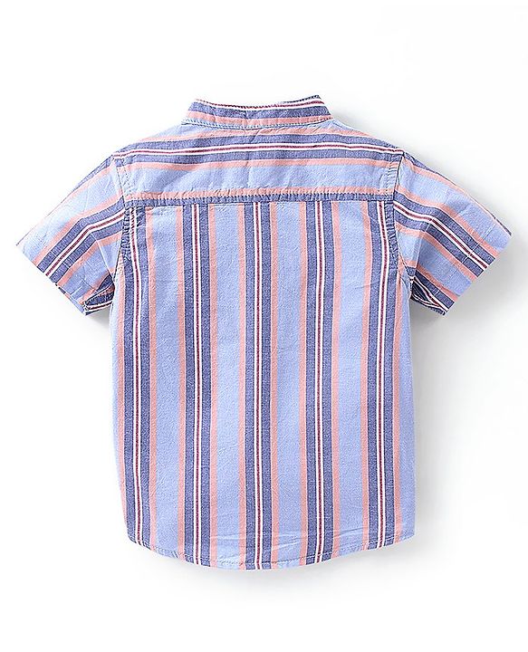 Babyhug Cotton Half Sleeves Mandarin Collared Striped Shirt - Blue