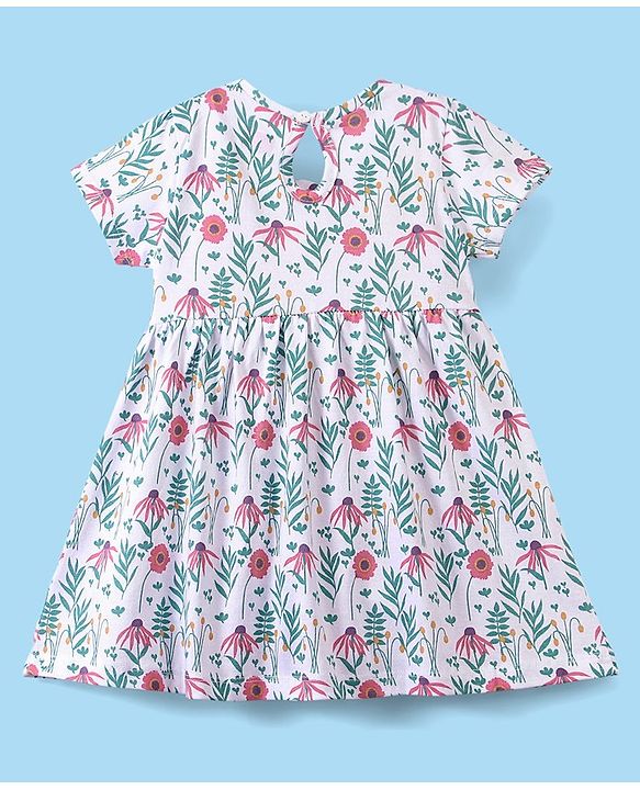 Babyhug 100% Cotton Knit Half Sleeves Frock Floral Print Pack of 2 - Pink & White
