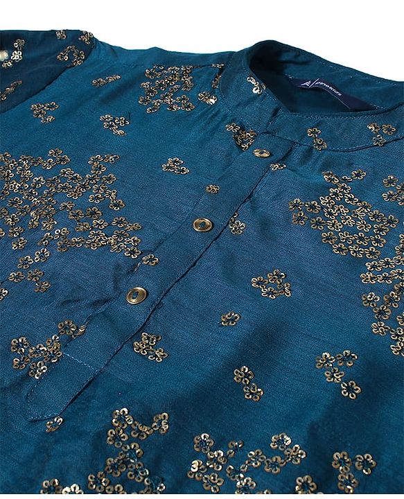 Pine Kids Full Sleeves Sequins Embroidery Kurta & Pajama Set - Blue