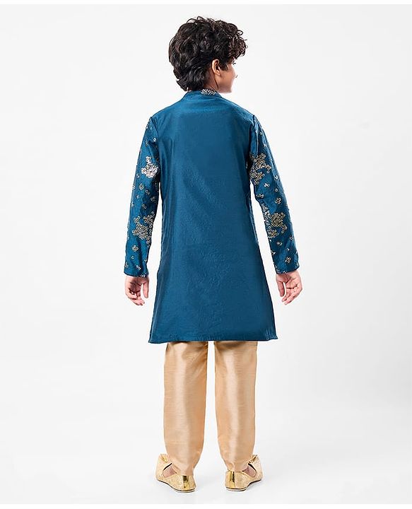 Pine Kids Full Sleeves Sequins Embroidery Kurta & Pajama Set - Blue