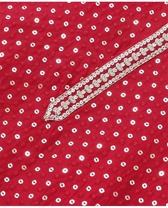 Pine Kids Full Sleeves All Over Sequined Kurta Pyjama Set - Red