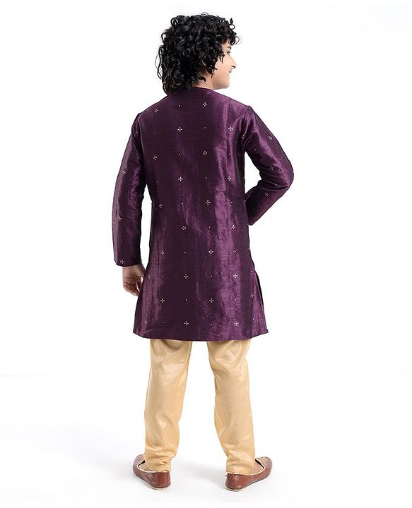 Pine Kids Foil Printed Full Sleeves Kurta Pyjama Set- Plum