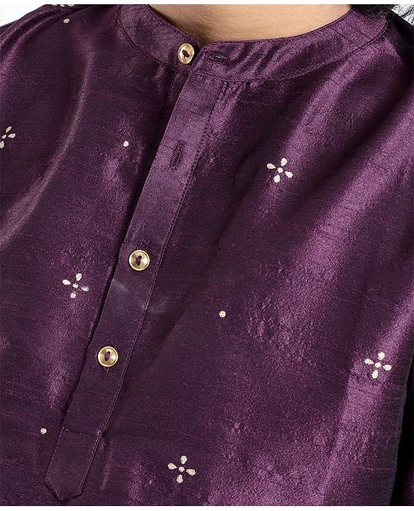 Pine Kids Foil Printed Full Sleeves Kurta Pyjama Set- Plum