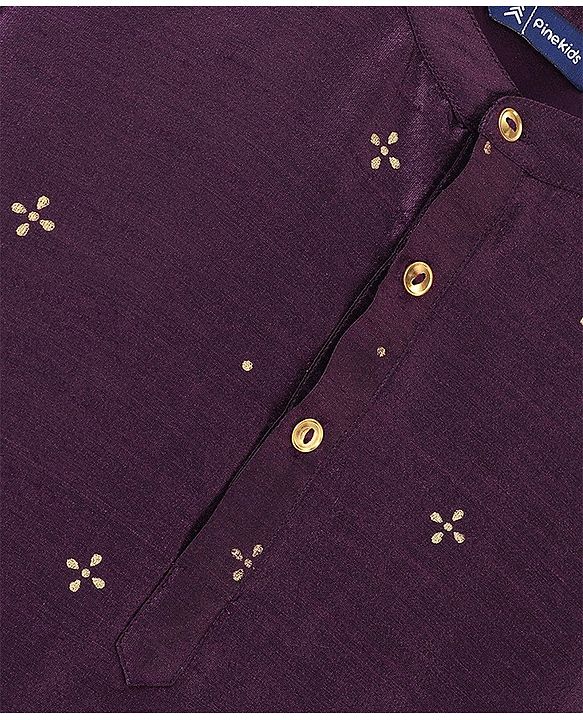 Pine Kids Foil Printed Full Sleeves Kurta Pyjama Set- Plum