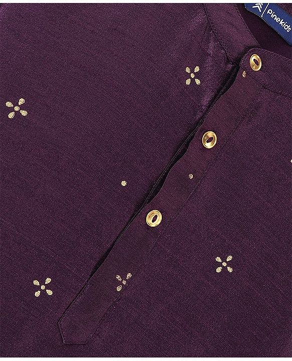 Pine Kids Foil Printed Full Sleeves Kurta Pyjama Set- Plum