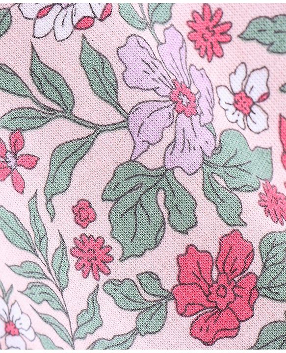 Babyhug Cotton Looper Full Length Lounge Pants Floral Print - Pink & Grey