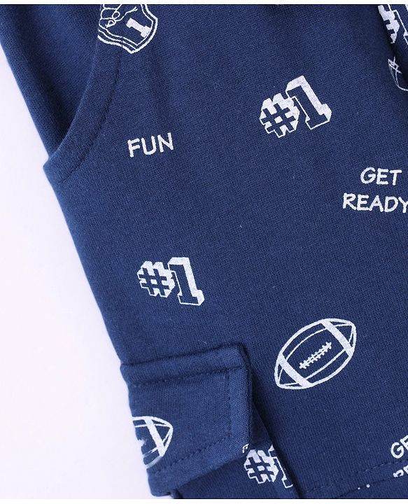 Babyhug Cotton Knit Full Length Lounge Pant Rugby Print - Navy Blue