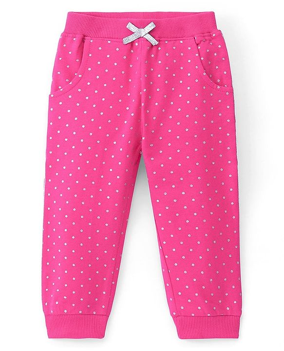 Babyhug Cotton Looper Full Length Lounge Pant Dot Print- Fuchsia
