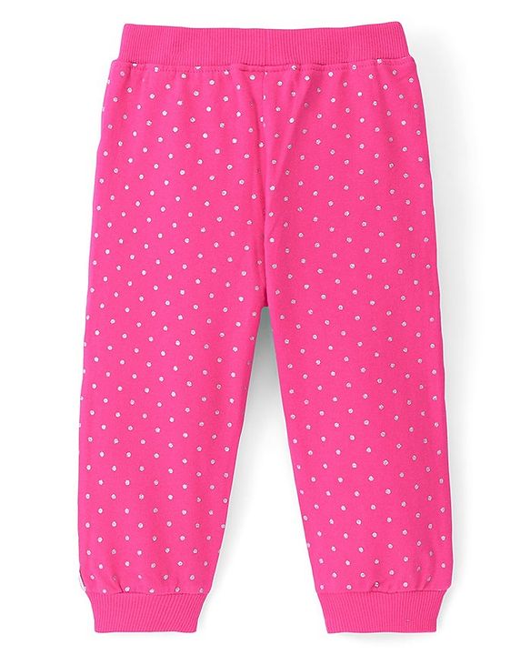 Babyhug Cotton Looper Full Length Lounge Pant Dot Print- Fuchsia