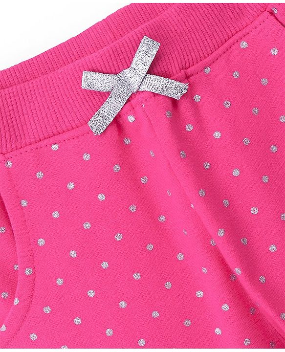 Babyhug Cotton Looper Full Length Lounge Pant Dot Print- Fuchsia