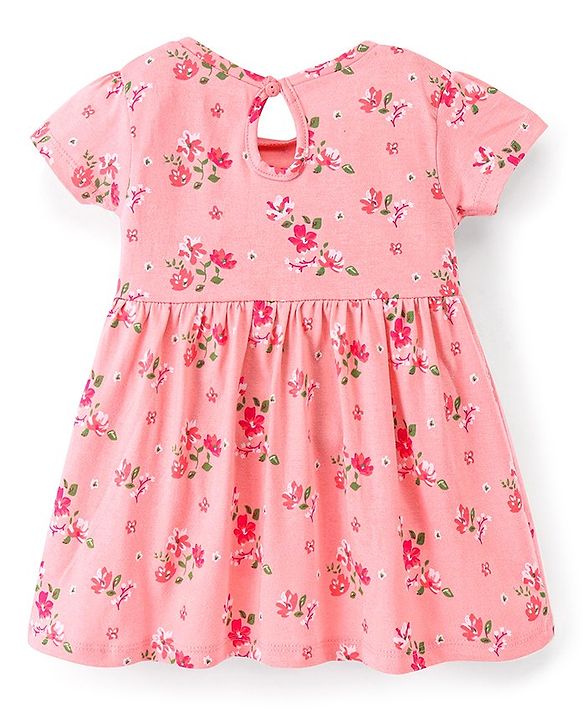 Babyhug 100% Cotton Knit Half Sleeves Floral Printed Dress Pack of 2 - Green & Pink