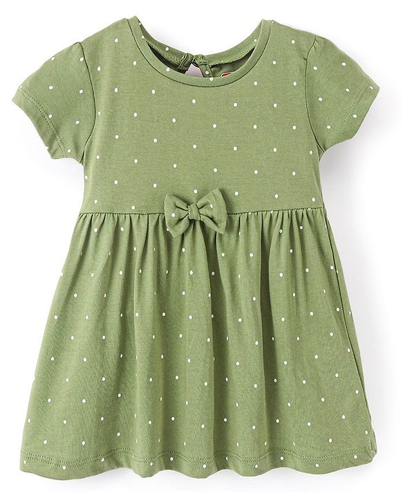 Babyhug 100% Cotton Knit Half Sleeves Floral Printed Dress Pack of 2 - Green & Pink