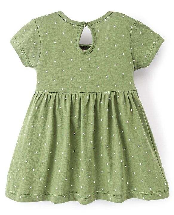 Babyhug 100% Cotton Knit Half Sleeves Floral Printed Dress Pack of 2 - Green & Pink