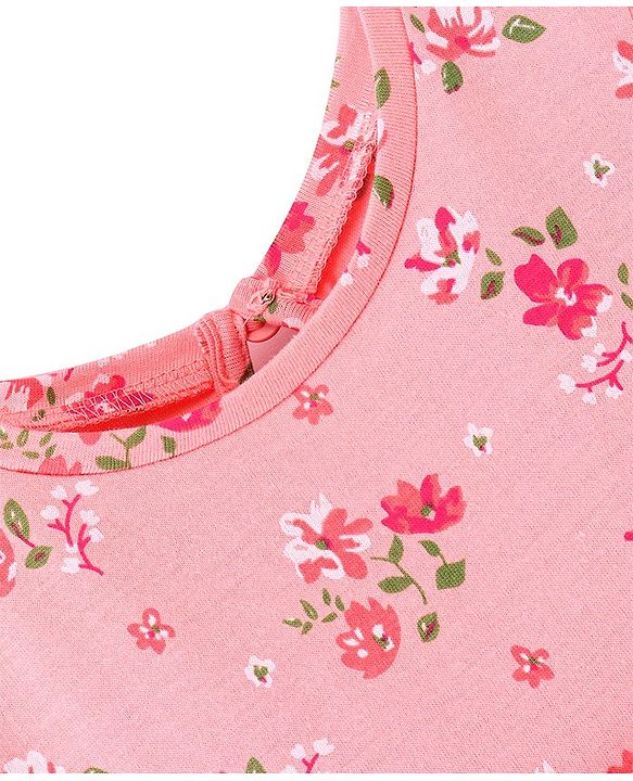 Babyhug 100% Cotton Knit Half Sleeves Floral Printed Dress Pack of 2 - Green & Pink