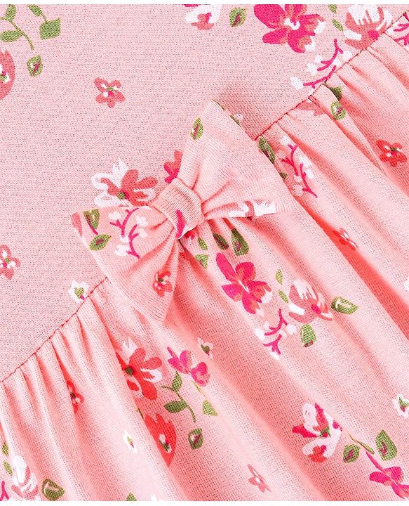 Babyhug 100% Cotton Knit Half Sleeves Floral Printed Dress Pack of 2 - Green & Pink