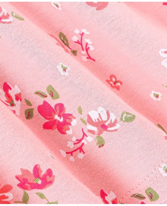 Babyhug 100% Cotton Knit Half Sleeves Floral Printed Dress Pack of 2 - Green & Pink