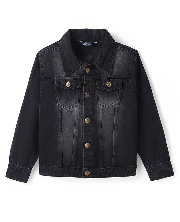 Pine Kids Full Sleeves Washed Denim Jackets - Black