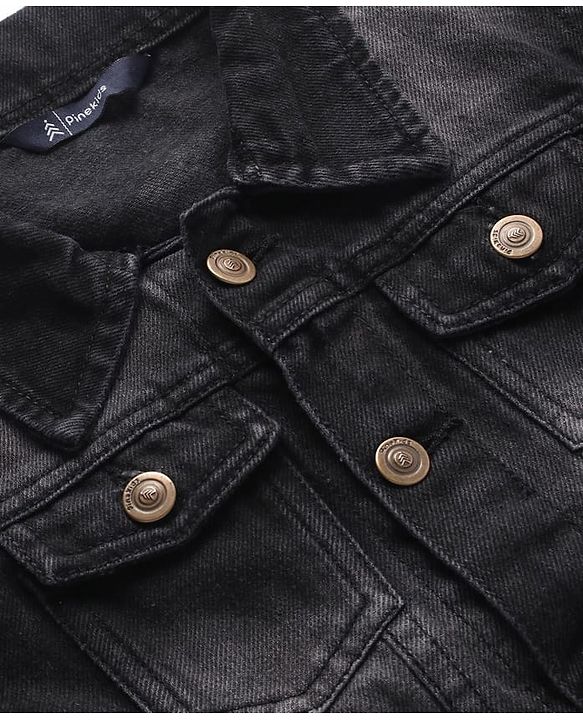 Pine Kids Full Sleeves Washed Denim Jackets - Black
