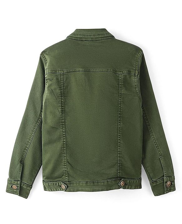 Pine Kids Full Sleeves Washed Denim Jacket - Olive Green