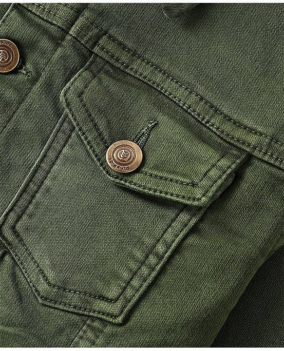 Pine Kids Full Sleeves Washed Denim Jacket - Olive Green