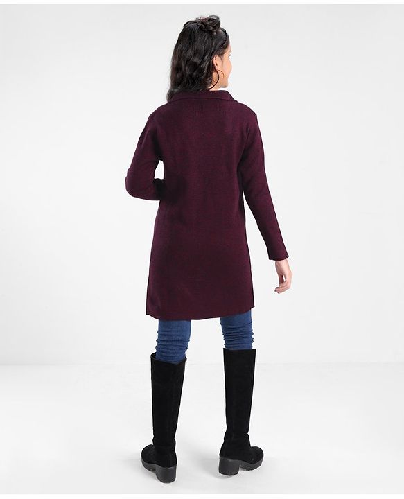 Pine Kids Full Sleeves Front Open Coat Jacket Sweater - Maroon