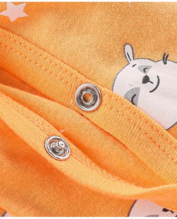 Babyhug Single Jersey Full Sleeves Footed Sleep Suit Kitty Print - Yellow