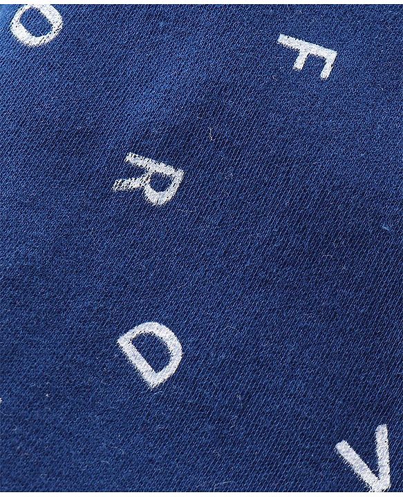 Babyhug Cotton Knit Full Sleeves Footed Sleep Suits Alphabet Print - Navy Blue