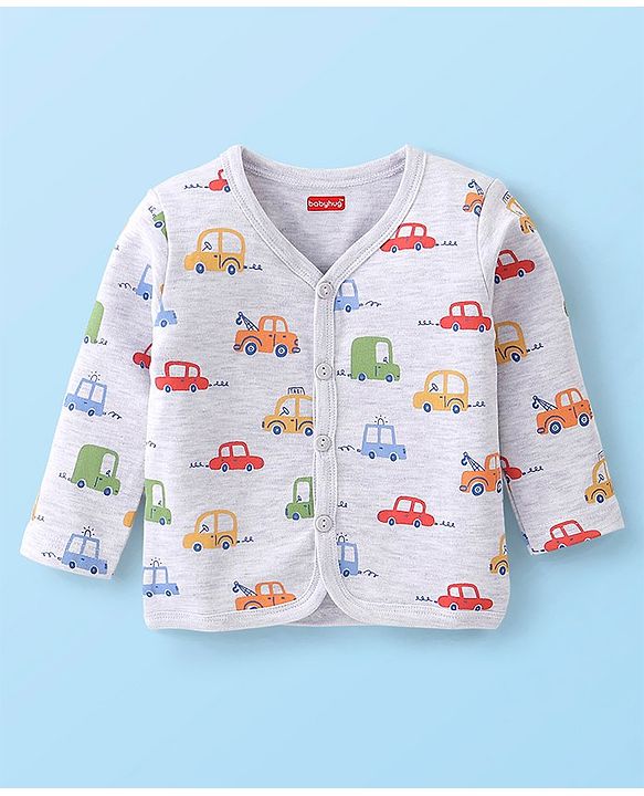 Babyhug Cotton Antibacterial Vest With Car Print Pack of 3 - Red Grey & White