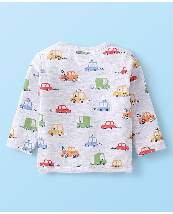Babyhug Cotton Antibacterial Vest With Car Print Pack of 3 - Red Grey & White