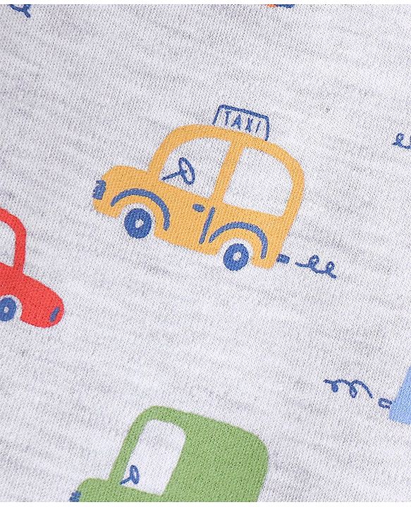 Babyhug Cotton Antibacterial Vest With Car Print Pack of 3 - Red Grey & White