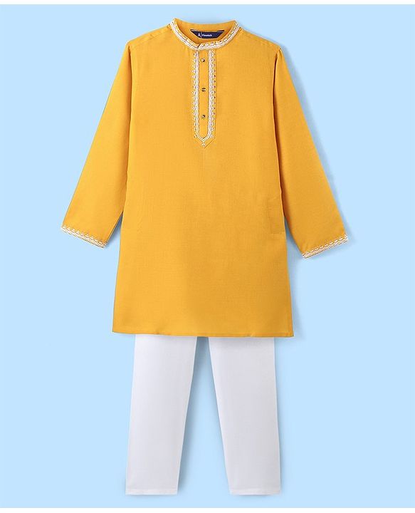 Pine Kids Full Sleeves Embroidered Kurta & Pajama Set - Yellow