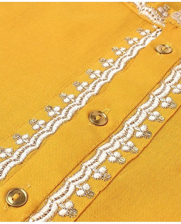 Pine Kids Full Sleeves Embroidered Kurta & Pajama Set - Yellow