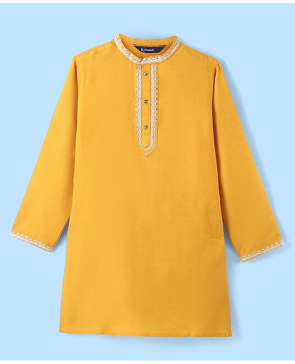 Pine Kids Full Sleeves Embroidered Kurta & Pajama Set - Yellow