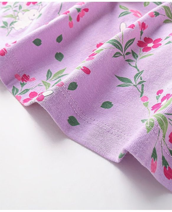 Babyhug Cotton Knit Half Sleeves Floral Print Frock with Frill Detailing & Bloomer - Lilac