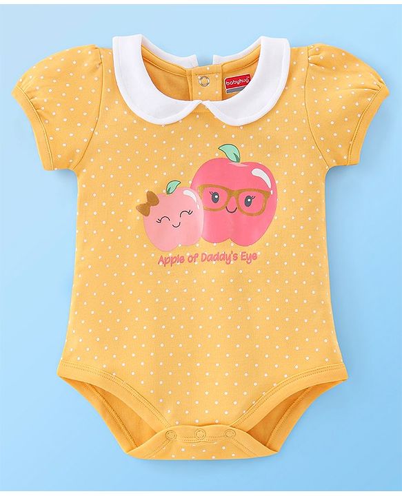 Babyhug 100% Cotton Half Sleeves Onesies With Hairband & Fruit Print - Yellow