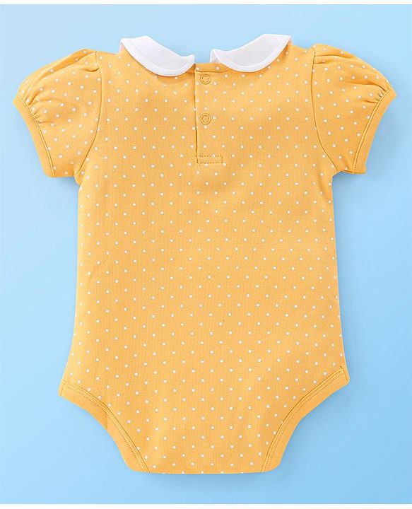 Babyhug 100% Cotton Half Sleeves Onesies With Hairband & Fruit Print - Yellow