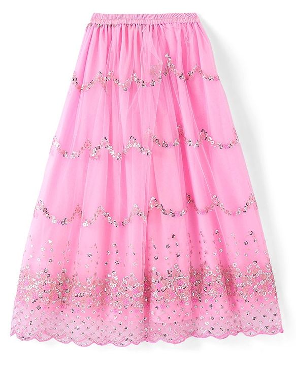 Pine Kids Half Sleeves Lehenga And Choli Set With Sequine Detailing - Light Pink