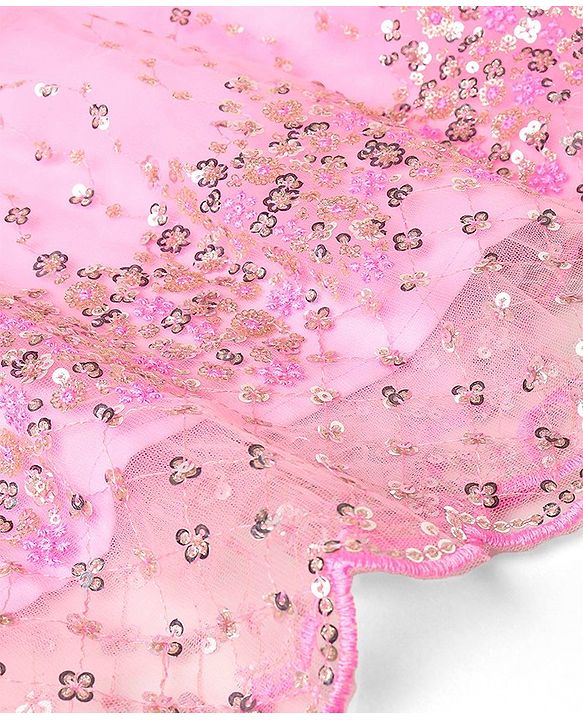 Pine Kids Half Sleeves Lehenga And Choli Set With Sequine Detailing - Light Pink