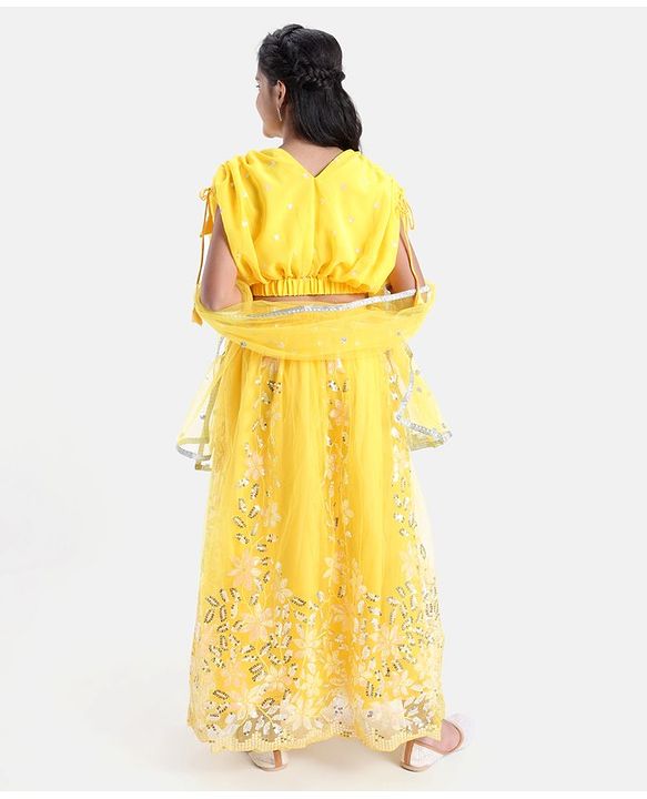 Pine Kids Embroidered Adjustable Sleeves Lehanga Choli Set with Dupatta - Yellow