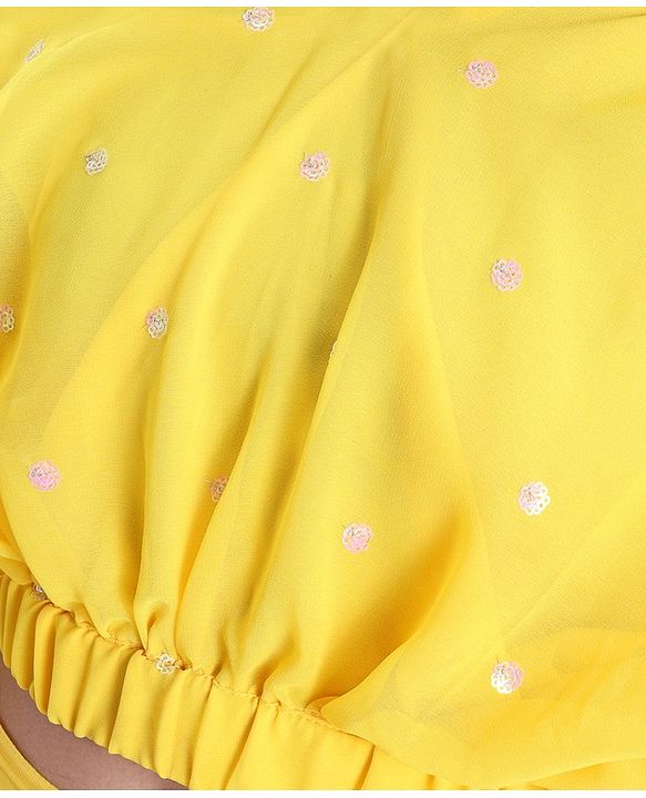 Pine Kids Embroidered Adjustable Sleeves Lehanga Choli Set with Dupatta - Yellow